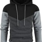 Men's Midweight Fleece Pullover Hoodies Casual Color Block Hooded Sweatshirt with Pockets