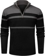 Mens Sweaters 1/4 Zip Up Striped Pullover Slim Fit Fall Winter Spring Long Sleeve  Sweaters - Image 2