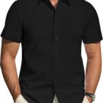 Men's Short Sleeve Dress Shirts Stretch Stain Shield Casual Button Down Shirts Solid Formal Shirt