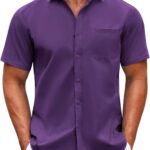 Mens Short Sleeve Casual Button Down Shirts Summer Untucked Dress Shirts with Pocket