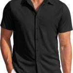 Mens Casual Wrinkle Free Shirts Short Sleeve Button Down Summer Stretch Dress Shirt