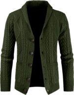 Men's Casual Long Sleeve Shawl Collar Buttons Down Cable Knit Cardigan Sweater with Pockets