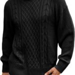 Men's Turtleneck Sweater Pullover Twisted Pattern Casual Loose Fit Thick Winter Long Sleeve Cable Knit Sweaters