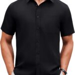 Mens Short Sleeve Dress Shirt Wrinkle Free Solid Casual Button Down Shirts for Summer Business Wedding