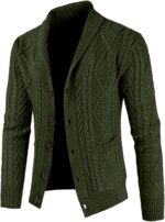 Men's Casual Long Sleeve Shawl Collar Buttons Down Cable Knit Cardigan Sweater with Pockets - Image 2