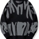 Men's Oversized Sweater Long Sleeve Crewneck Y2K Graphic Color Block Casual Knitted Pullover Sweater