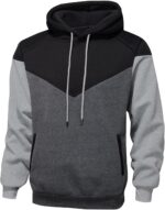 Men's Hoodies Patchwork Pullover Fleece Color Block Long Sleeve Sweatshirts Casual Drawstring Tops with Pocket - Image 2
