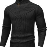 Men's Shawl Collar Pullover Sweater Casual Button Cable Knit Sweaters