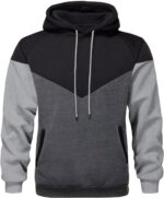 Men's Hoodies Patchwork Pullover Fleece Color Block Long Sleeve Sweatshirts Casual Drawstring Tops with Pocket