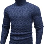 Men's Slim Fit Turtleneck Sweater Cable Knitted Pullover Sweaters