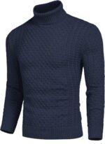 Men's Slim Fit Turtleneck Sweater Casual Knitted Twisted Pullover Solid Sweaters - Image 2