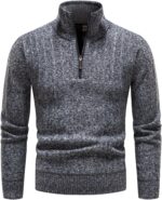 Quarter Zip Sweater Men's Pullover Sweaters Knit Long Sleeve Sweater Mens - Image 2