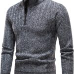 Quarter Zip Sweater Men's Pullover Sweaters Knit Long Sleeve Sweater Mens