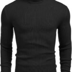 Men's Ribbed Slim Fit Knitted Pullover Casual Turtleneck Sweater