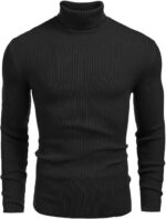 Men's Ribbed Slim Fit Knitted Pullover Casual Turtleneck Sweater