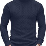 Men's Slim Fit Turtleneck Sweater Casual Knitted Twisted Pullover Solid Sweaters