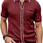 Men's Short Sleeve Knit  Shirt Vintage Button Down Golf